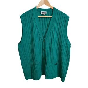 Carly Blake Womens Sweater Vest 3X Teal Green Ribbed Button Front USA Made